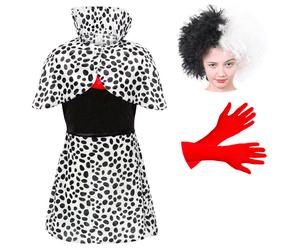 GIRLS EVIL DOG LADY COSTUME DRESS CAPE GLOVES CHILD SCHOOL BOOK W ANCY DRESS
