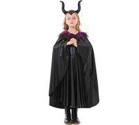 Girls Evil Queen Costume - Evil Queen Costume For Girls, Witch, Dress Cosplay Kids With Horn Cloak Outfit For Halloween Party