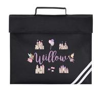 Girls Fairy Castle Personalised Book Bag Custom Name Back to School Fairies Reading Folder for Primary Reception Kids, One Size, Black