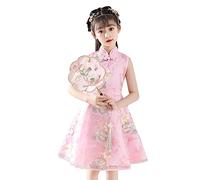 Girls Fairy Hanfu Sleeveless Dresses for Chinese Girls Oriental Kimono Dress Cheongsam Dress for Girls Princess Costume Vintage Chinese Cheongsam 12-13 Years 2-Pink