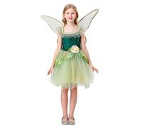 Girls Fairy Pink Costume Kids Halloween Costume Fancy Dress 2 Piece Elegant Tutus Dance Performance Princess Dress with Wings Dress Up for Teen Carnival Themed Party Age 5-12 (Green, 150)