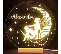 Girls Fairy Sitting On The Moon Stars Name Personalised Gift Lamp Night Light | Personalised Gift For Home, Lamp Room Décor | Kids & Adults Night Lights With Name | Personalised Gift For Bedroom |