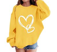 Girls Fall Sweatshirts Crewneck Oversized Graphic Long Sleeve Pullover Tops Preppy Heart Print Cute Loose Clothes (2-Yellow, 4-5 Years)
