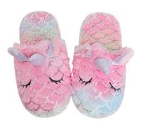 Girls Family Unicorn Slippers Cute Fluffy Anti-Slip Indoor Home Slippers Household Winter Warm Slippers, Mermaid Line Unicorn, 3.5-5.5 Big Kid