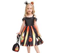 Girls Fancy Dress Costume Scary Horror Teenager Long Sleeve Halloween Movie Costumes Little Devil Princess Black Witch Cosplay 7-14 Y