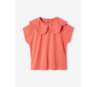 Girls' fancy embroidered collar T-shirt coral