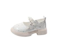 Girls Fashion Glitter Dance Mary Janes Lightweight Soft Sole Pearl Princess Dress Shoes (White,7)