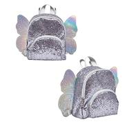 Girls Fashion Glitter Shinny Fairy bag Sparkly Silver Black Butterfly Backpack Travel bag, Multicolor, 24CM