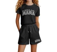 Girls Fashion Letter Print Casual Outfit Loose Fit Short Sleeve Top and Pants Set Cute Comfortable Playwear Toddler Kids Clothes (j-Black, 5 Years)