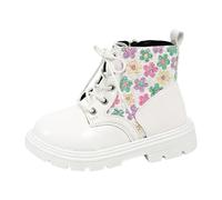 Girls Fashion Trainers Flat Thick Sole Non Slip Easy On PU Upper Comfortable Boots, White, 1 UK