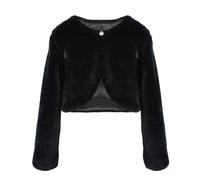 Girls Faux Fur Cardigans Fluffy Cozy Bolero Shrug Winter Warm Coat Princess Shawl Wraps Button Fleece Jackets Flower Girl Wedding P rty Dress Cape (Black, 10-13 Years)