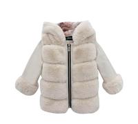 Girls Faux Fur Coat Zipper Artificial Fleece Jacket Shaggy Long Winter Coat Kids Thicken Plush Fuzzy Baggy Overcoats Parka Peacoat Outwear School Cold Weather Beige 2 Years