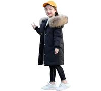 Girls Faux Fur Hooded Puffer Jacket Warm Thicken Waterproof Windproof Parka Long Coats Outerwear Jackets Clothes (Black, 15-16Years)