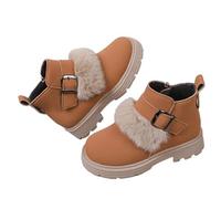 Girls' Faux Leather Boots Kids Fleece Boot Buckle Ankle Shoes Anti-Slip Platform Riding Boots Chunky Heel Booties Side Zipper Shoe Classic Suede Boot Camping School Daily Footwear Sizes 8.5 to 13.5