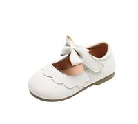 Girls Faux Leather Sandals Bowknot Hook and Loop Oxfords Shoes Classic Plain British Style Mary Jane Shoes Elegent Soft Bottom Dress Sandals Kid Princess Ballet Flats for Dance Party A White
