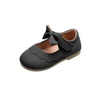 Girls Faux Leather Sandals Bowknot Hook and Loop Oxfords Shoes Classic Plain British Style Mary Jane Shoes Elegent Soft Bottom Dress Sandals Kid Princess Ballet Flats for Dance Party A Black
