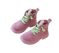 Girls' Faux Leather School Ankel Boots, Kids Colorblock Comfort Walking Booties Zipper Anti-Slip Combat Boots Holiday Party Dress Shoes Outfits Outdoor Footwear