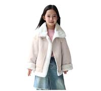 Girls Faux Suede Leather Jacket Motorcycle Biker Sherpa-Lined Coat, Kids Winter Aviator Leather Coat Bomber Jacket Biker Outwear Zip Up Cool Streetwear Y2K Clothes White 11 Years