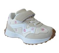 Girls' Faux Suede Trainer with Embroidery, Touch Fastening, Black with Heart Pattern or Beige with Flower Design (Beige Floral, UK Footwear Size System, Little Kid, Women, Numeric, Medium, 8.5)