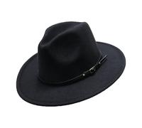 Girls Felt-Fedora-Hat Classic Wide Brim Belt-Buckle Panama Hat for Kids 7-15 Years Black