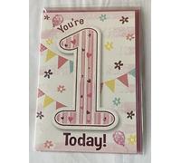 Girls Female Age 1 1st One First You're 1 Today! Birthday Card Bunting/Flowers Glitter/Foil Detail(PH43337)