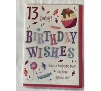 Girls Female Age 13 13th Thirteen Thirteenth 13 Today! Birthday Wishes Birthday Card Multi Words/Cupcake/Sweets Foil Detail(PH47349)