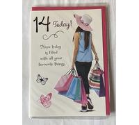 Girls/Female Age 14 14th Fourteen Fourteenth 14 Today! Birthday Card Girl/Bags/Hat Foil Detail(PH49489)