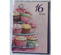 Girls Female Age 16 16th Sixteen Sixteenth 16 Today Birthday Card Multi Cupcakes Foil Detail(VA009)