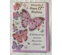 Girls Female Age 17 17th Seventeen Seventeenth Wishing You A Happy 17th Birthday Card Purple/Pink Butterflies/Silver Words Foil Detail(PH48384)