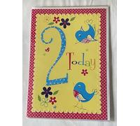 Girls/Female Age 2 2nd Two Second 2 Today Birthday Card Yellow/Pink-Flowers/Birds Glitter Detail(HSI504CS)