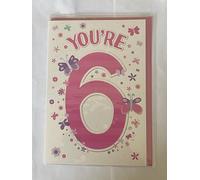 Girls Female Age 6 6th Six Sixth You're 6 Birthday Card Pink 6 Pink/Purple Butterflies/Flowers Glitter Detail(PH43377B)