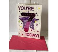 Girls Female Age 7 7th Seven Seventh You're 7 Today! Birthday Card Big Purple Star Foil Detail(PH43382B)