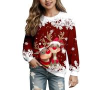 Girls Festive Reindeer Jumper Christmas Clothes Cute Cosy Long Sleeve Top for Holiday Season Kids Matching Family Pyjamas Pajamas Set Crew neck Sweatshirt (13-14 Years)
