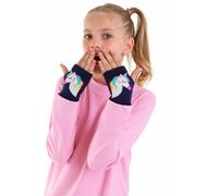 Girls Fingerless Gloves with Unicorn Design, Soft Knit, Kids Winter Hand Warmers