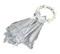 Girls First Communion Floral Wreath Veil Holy White Floral with Bow Headpiece Flower Girl Wedding Headband Kids Veils Crown