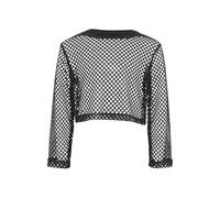 Girls Fishnet Crochet Crop Tops Kids Long Sleeve Round Neck Mesh Dance Solid Color T-Shirts Blouse Mesh Fishnet Shirts Hip Hop Street Dance See Through Breathable Party Blouses Black