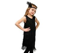 Girls Flapper Dress Sequins Fringe Latin Dance Dress Tassel Tango Dress Ballroom Costume with Feather Headband Dress Girl Long Sleeve Young Girl Fashion Dresses