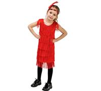 Girls Flapper Dress Sequins Fringe Latin Dance Dress Tassel Tango Dress Ballroom Costume With Feather Headband,red,122/134cm