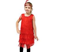 Girls Flapper Dress Sequins Fringe Latin Dance Dress Tassel Tango Dress Ballroom Costume with Feather Headband Toddler Girl Easter Dress 4t Red