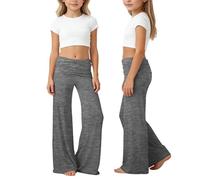 Girls Flared Leggings Age 5-6 6-7 7-8 8-9 9-10 11-12 12-13 14-15 Years High Waisted Tummy Control Yoga Pants for Kids Yellow Khaki Green Beige Breathable Stretchy School Trousers Suitable for Dance