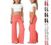 Girls Flared Leggings Age 5-6 6-7 7-8 8-9 9-10 11-12 12-13 14-15 Years High Waisted Tummy Control Yoga Pants for Kids Yellow Khaki Green Beige Breathable Stretchy School Trousers Suitable for Dance