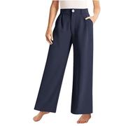 Girls' Flat Front Dress Pants Wide Leg School Un orm Trousers Solid Color Casual Comfort (Navy, 160)