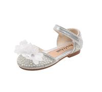 Girls Flat Sandals Athletic Summer Shoes Toddler To Big Kids Flower Sandals Wide Fitting Slippers Baby First For Walking Slide Outdoor Wedding Party Bridesmaid Little Kid/Big Kid (Silver,14)