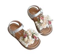 Girls Flat Sandals Fashion Flowers Comfortable Flat Ankle Strap Shoes Flower Princess Style with Soft Sole Open Toe Beach Sandals Wide Fit Loose Fit Wedding Birthday Summer Roman Casual Shoes