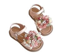 Girls Flat Sandals Fashion Flowers Comfortable Flat Ankle Strap Shoes Flower Princess Style with Soft Sole Open Toe Beach Sandals Wide Fit Loose Fit Wedding Birthday Summer Roman Casual Shoes