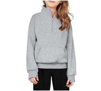 Girls Fleece Half Zip Sweatshirt Quarter Zip Pullover With Thumb Hole, Kids Fall Stretchy Sweater Long Sleeve Pe School Outfits V Neck Jumpers Gymnastics Running Yoga Sports Tops 9 Years Gray