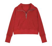Girls Fleece Jumper Half Zip Mock Neck Sweatshirt Long Sleeve Tops Kids Causal Fall Winter Pullover Clothes Loose Fit Zip up Sweatshirt with Kangaroo Fashion Solid Color Sweater (Red-2, 7-8 Years)