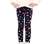 Girls Fleece Lined Thermal Leggings for Kids Stretch Slim Printed Pro Soft Tights Star Pattern Thin Girl Yoga Pants (Navy, 3-4 Years)