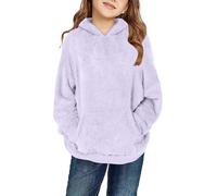 Girls Fleece Pullover Jumper Oversized Fuzzy Sherpa Hoodies Kids Autumn Winter Warm Plain Hooded Sweatshirt with Pocket Long Sleeve Thermal Furry Jumpers (Purple, 13-14 Years)