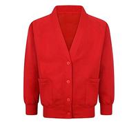 Girls Fleece Sweat Cardigan School Uniform Long Sleeve Cotton Rich Button Closure Front - for Ages 2-14Y & XS - XL,Red